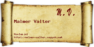 Malmer Valter névjegykártya